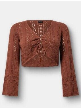 🆕️ TORRID 3X BROWN V NECK KNITTED SHRUG WITH BELL SLEEVES